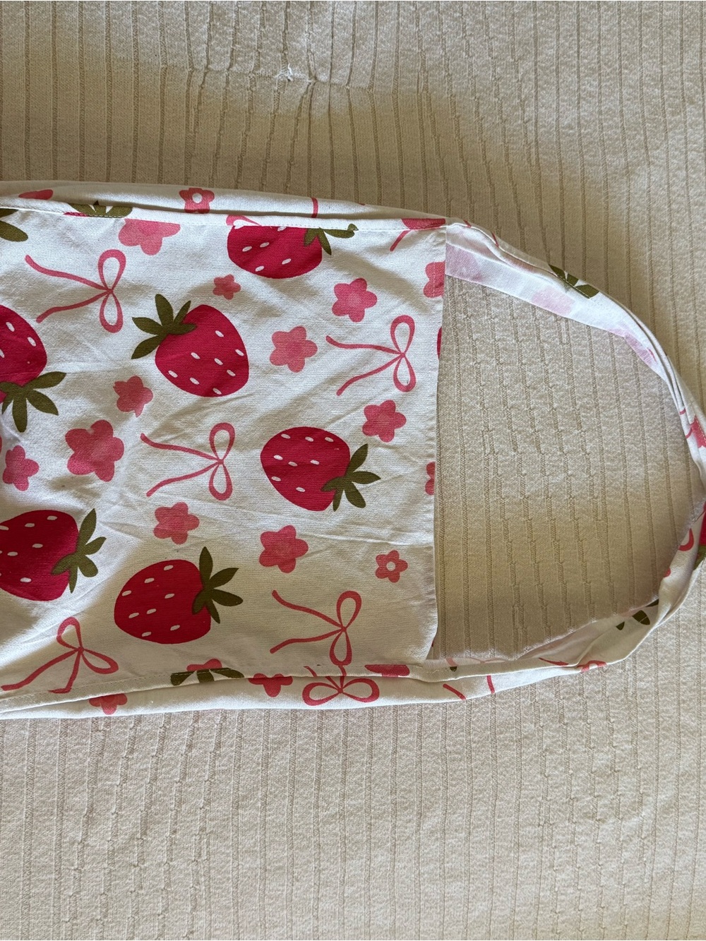 Kids Strawberry Print Tote Bag - Pink/White